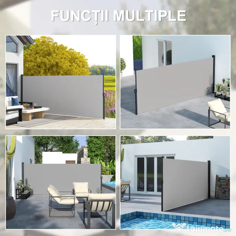 Outsunny Paravan Lateral Retractabil cu Mâner, UV30+, 400x160 cm, Gri Deschis | Aosom Romania