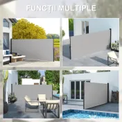 Outsunny Paravan Lateral Retractabil cu Mâner, UV30+, 400x160 cm, Gri Deschis | Aosom Romania