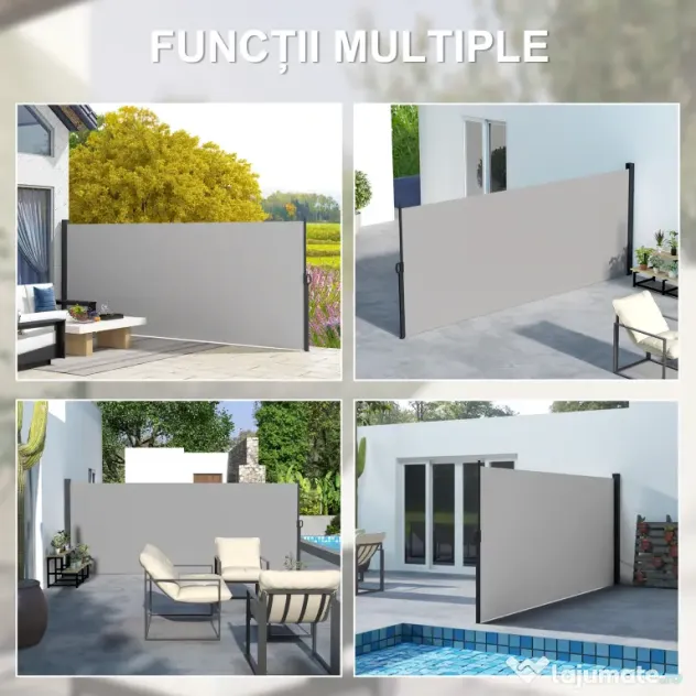 Outsunny Paravan Lateral Retractabil cu Mâner, UV30+, 400x160 cm, Gri Deschis | Aosom Romania