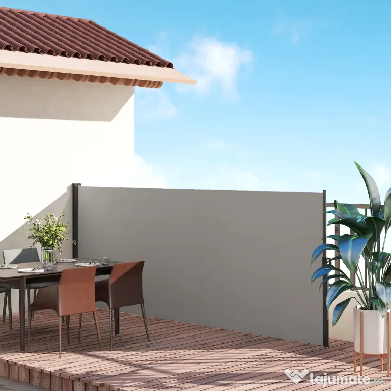 Outsunny Paravan Lateral Retractabil cu Mâner, UV30+, 400x160 cm, Gri Deschis | Aosom Romania