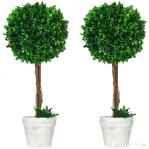 Homcom Set 2 Plante Artificiale – Frunze de Santal, Design Bila Decorativa