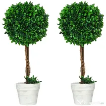 Homcom Set 2 Plante Artificiale – Frunze de Santal, Design Bila Decorativa