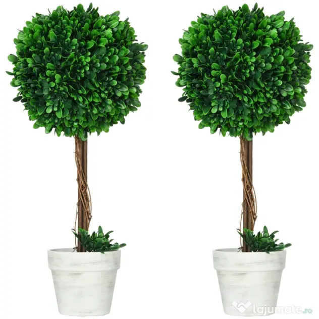 Homcom Set 2 Plante Artificiale – Frunze de Santal, Design Bila Decorativa