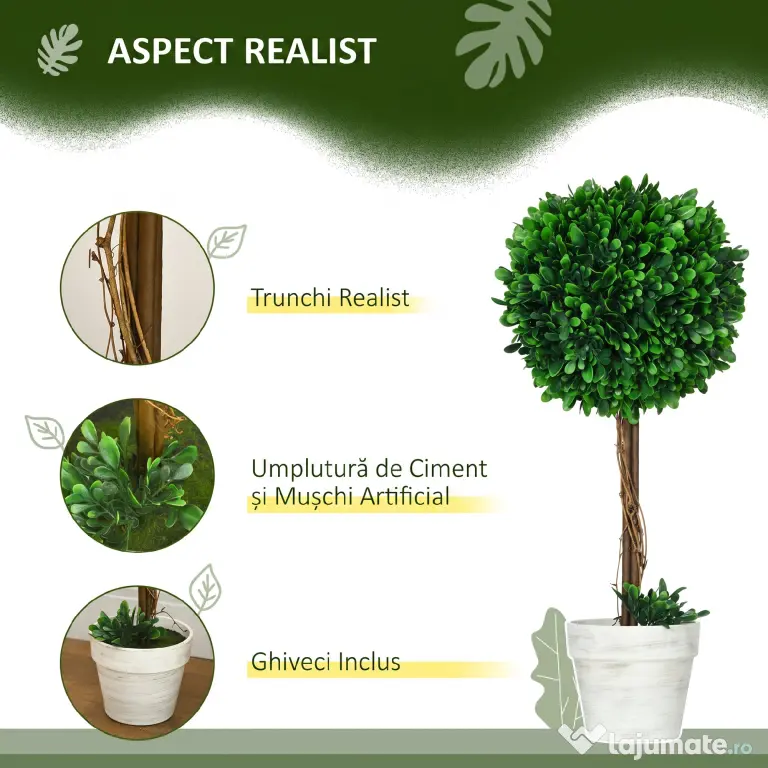 Homcom Set 2 Plante Artificiale – Frunze de Santal, Design Bila Decorativa
