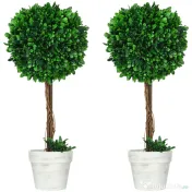 HOMCOM Set 2 Plante Decorative Sferice 60cm, Frunze Lemn de Santal, Verzi, pentru Decor Interior/Exterior | Aosom Romania 