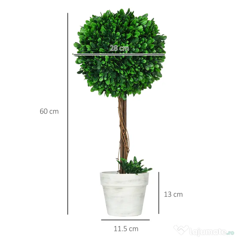 HOMCOM Set 2 Plante Decorative Sferice 60cm, Frunze Lemn de Santal, Verzi, pentru Decor Interior/Exterior | Aosom Romania