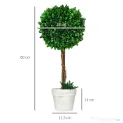 HOMCOM Set 2 Plante Decorative Sferice 60cm, Frunze Lemn de Santal, Verzi, pentru Decor Interior/Exterior | Aosom Romania 