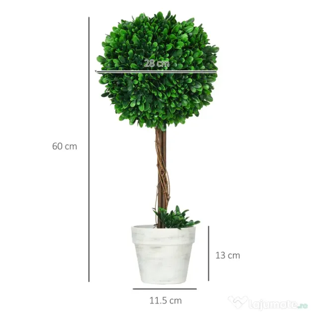 HOMCOM Set 2 Plante Decorative Sferice 60cm, Frunze Lemn de Santal, Verzi, pentru Decor Interior/Exterior | Aosom Romania