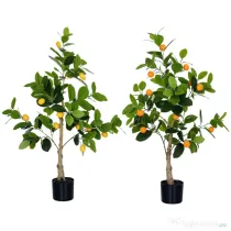 HOMCOM Set 2 Plante Artificiale de Lămâie și Portocal de 120cm pentru Interior cu Ghiveci