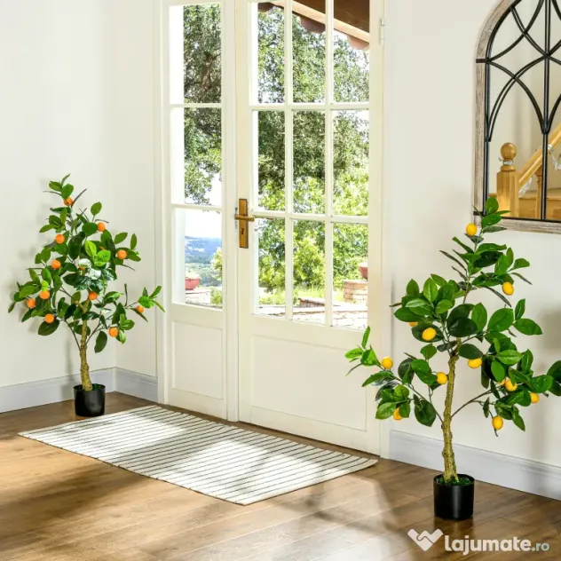 HOMCOM Set 2 Plante Artificiale de Lămâie și Portocal de 120cm pentru Interior cu Ghiveci
