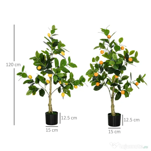 HOMCOM Set 2 Plante Artificiale de Lămâie și Portocal de 120cm pentru Interior cu Ghiveci