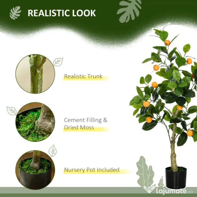 HOMCOM Set 2 Plante Artificiale de Lămâie și Portocal de 120cm pentru Interior cu Ghiveci