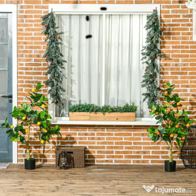 HOMCOM Set 2 Plante Artificiale de Lămâie și Portocal de 120cm pentru Interior cu Ghiveci
