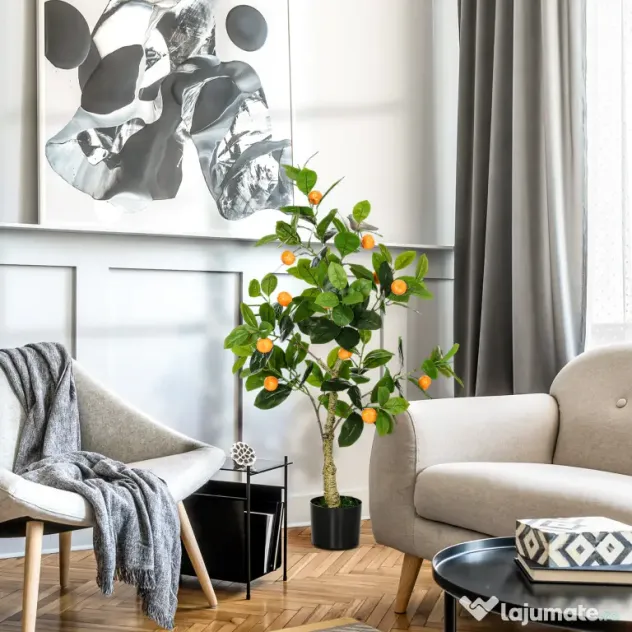 HOMCOM Set 2 Plante Artificiale de Lămâie și Portocal de 120cm pentru Interior cu Ghiveci
