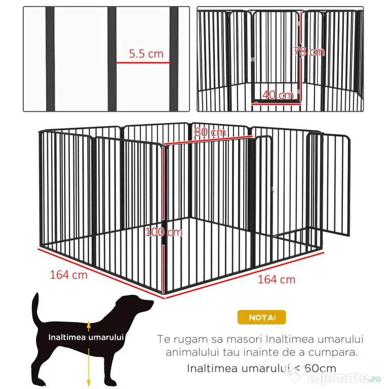 Pawhut tarc Joaca pentru Caini – 6 Panouri Rezistente | Aosom Romania