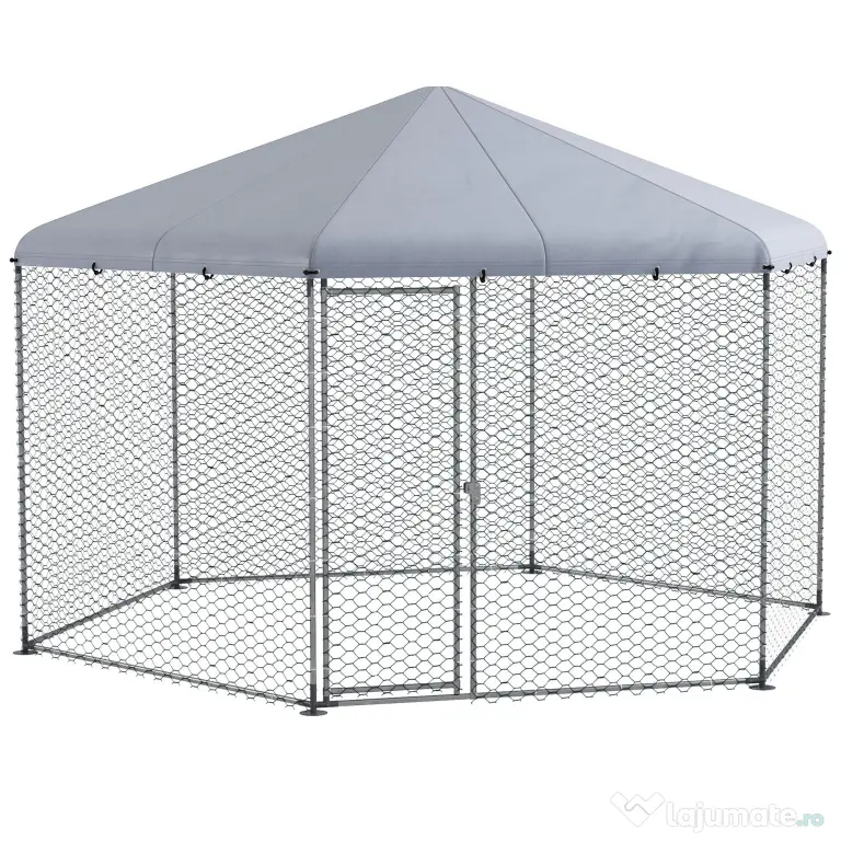 PawHut Cotet Exterior pentru Găini, Acces Ușor, Galvanizat, Acoperiș, pentru 10-15 Păsări, 4x3.5x2.6 m, Argintiu | Aosom Romania