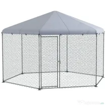 PawHut Cotet Exterior pentru Găini, Acces Ușor, Galvanizat, Acoperiș, pentru 10-15 Păsări, 4x3.5x2.6 m, Argintiu | Aosom Romania