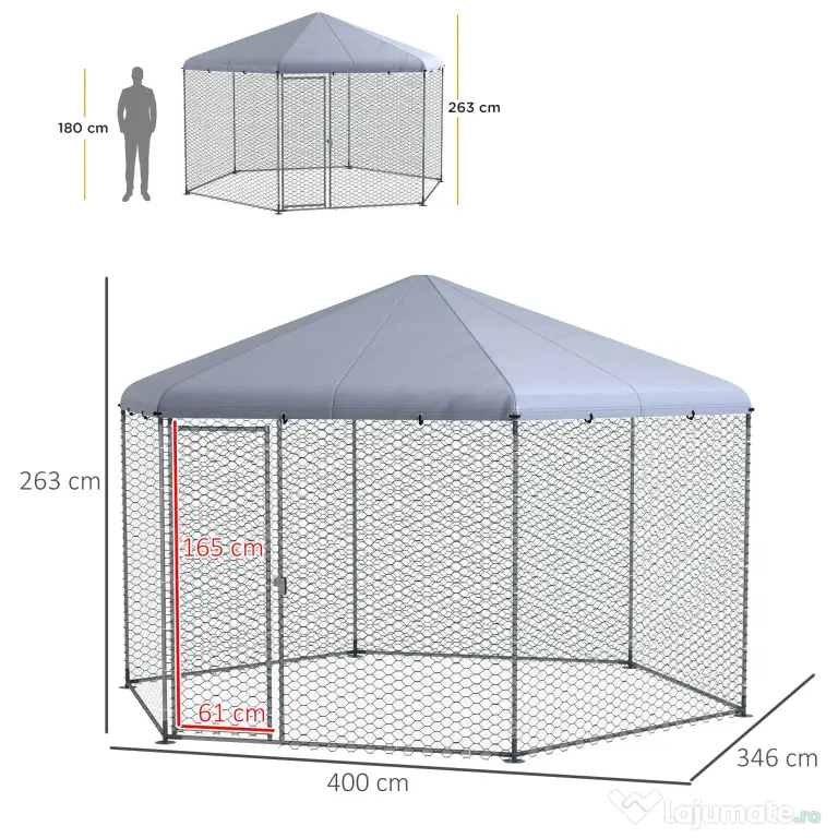 PawHut Cotet Exterior pentru Găini, Acces Ușor, Galvanizat, Acoperiș, pentru 10-15 Păsări, 4x3.5x2.6 m, Argintiu | Aosom Romania