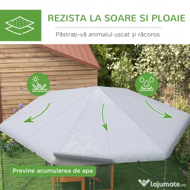 PawHut Cotet Exterior pentru Găini, Acces Ușor, Galvanizat, Acoperiș, pentru 10-15 Păsări, 4x3.5x2.6 m, Argintiu | Aosom Romania