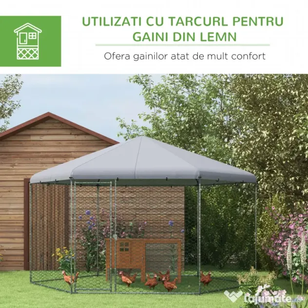 PawHut Cotet Exterior pentru Găini, Acces Ușor, Galvanizat, Acoperiș, pentru 10-15 Păsări, 4x3.5x2.6 m, Argintiu | Aosom Romania