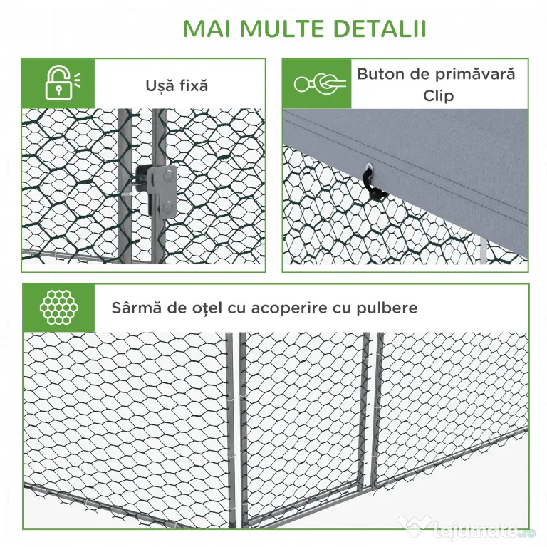 PawHut Cotet Exterior pentru Găini, Acces Ușor, Galvanizat, Acoperiș, pentru 10-15 Păsări, 4x3.5x2.6 m, Argintiu | Aosom Romania