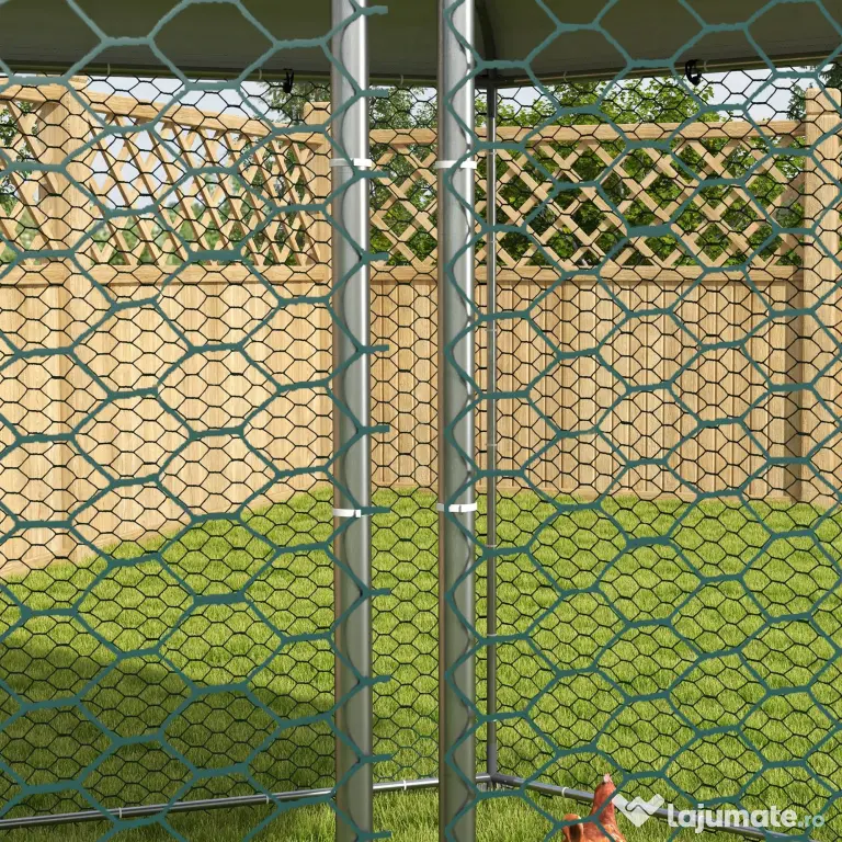 PawHut Cotet Exterior pentru Găini, Acces Ușor, Galvanizat, Acoperiș, pentru 10-15 Păsări, 4x3.5x2.6 m, Argintiu | Aosom Romania