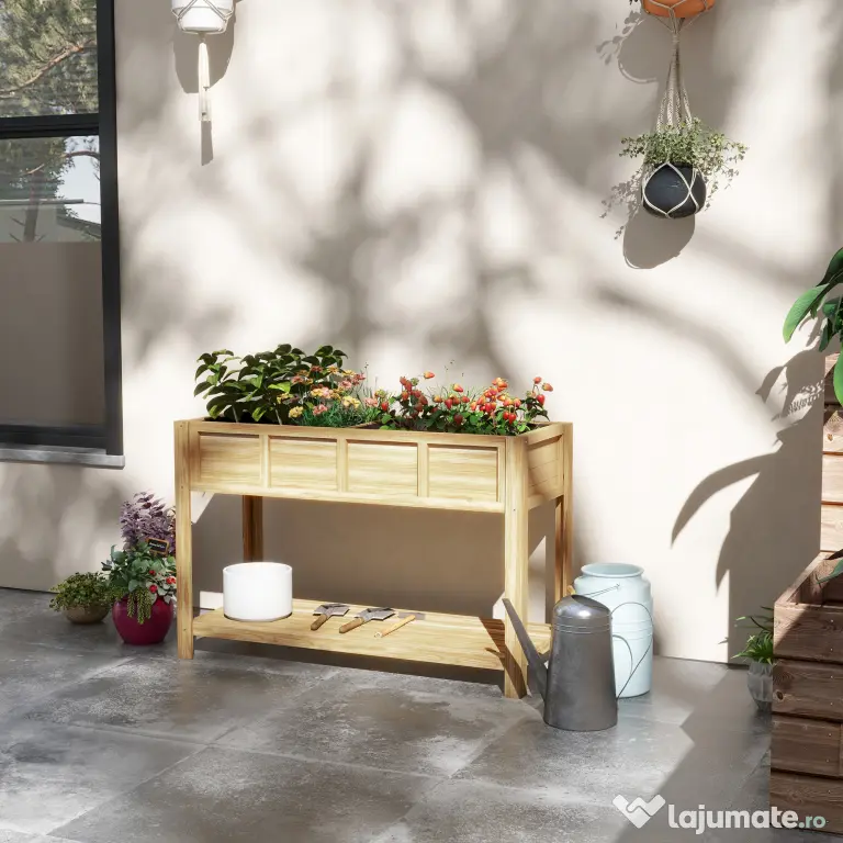 Outsunny Jardinieră pe picioare cu separator detașabil, raft, inserturi pentru irigare, material geotextil de drenaj 115L x 46l x 75Î cm | Aosom Romania