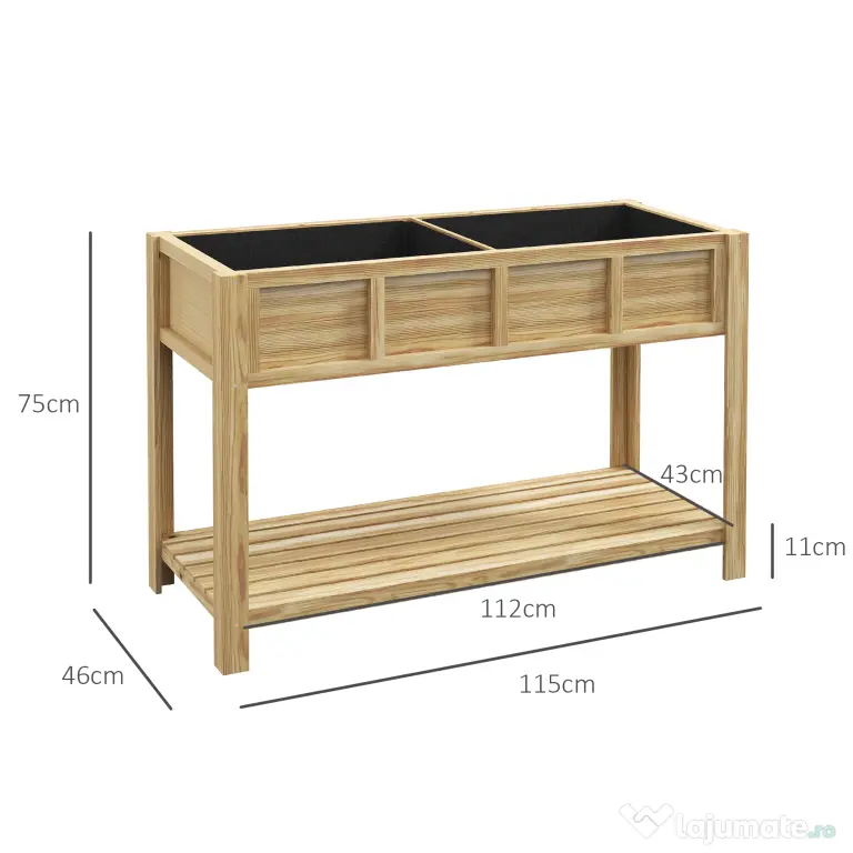 Outsunny Jardinieră pe picioare cu separator detașabil, raft, inserturi pentru irigare, material geotextil de drenaj 115L x 46l x 75Î cm | Aosom Romania