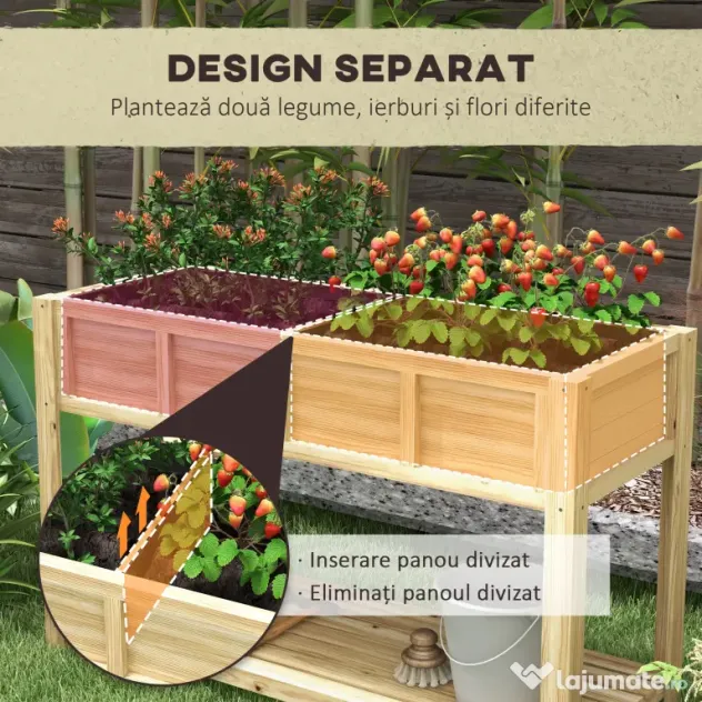 Outsunny Jardinieră pe picioare cu separator detașabil, raft, inserturi pentru irigare, material geotextil de drenaj 115L x 46l x 75Î cm | Aosom Romania