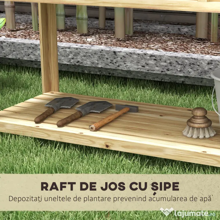 Outsunny Jardinieră pe picioare cu separator detașabil, raft, inserturi pentru irigare, material geotextil de drenaj 115L x 46l x 75Î cm | Aosom Romania