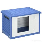 PawHut Cușcă pentru câini de talie mică, de exterior, din PE cu intrare și 2 fante de aerisire laterale, 60x42x40 cm, albastru și alb