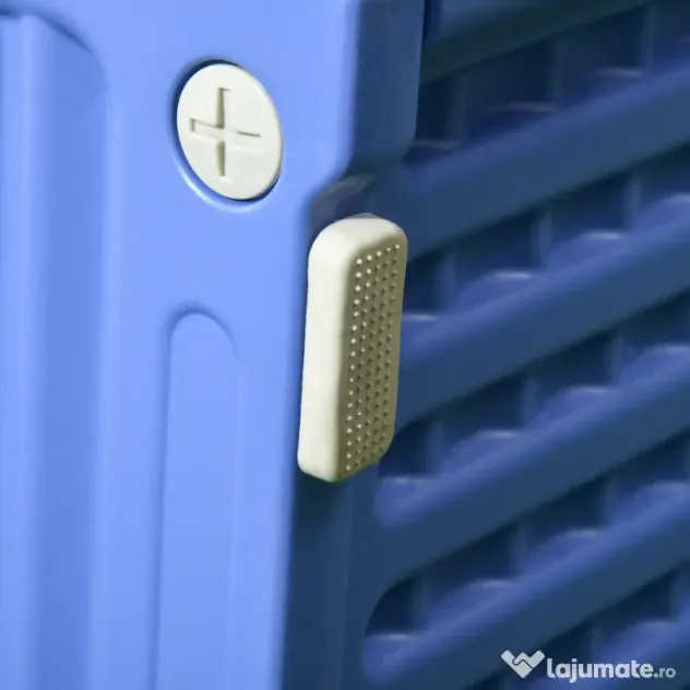 PawHut Cușcă Ridicată pentru Câini de Talie Mică cu Intrare și 2 Deschideri Laterale, Cușcă de Exterior Antiderapantă din Polietilenă, Ușor de Curățat, 60x42x40 cm, Albastru și Alb | Aosom Romania