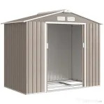 Outsunny Căsuță de Grădină din Metal cu Guri de Aerisire și Uși Duble Culisante, 2,1x1,3m, Maro Deschis