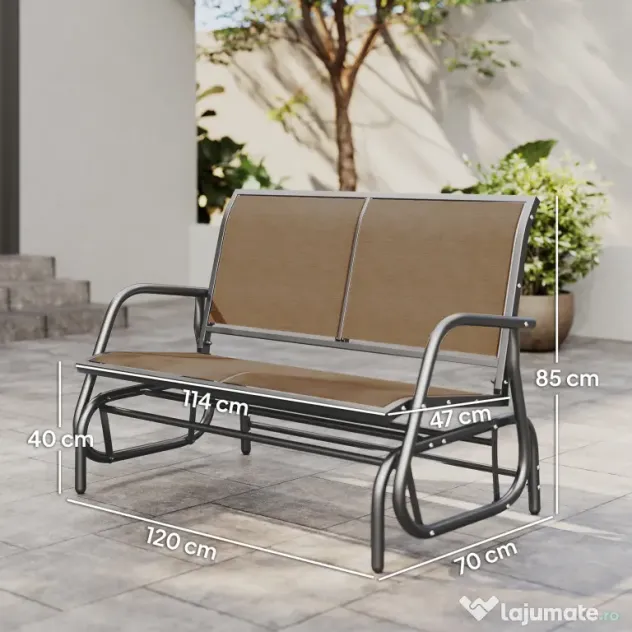 Outsunny Banca Tip Leagan 2 Locuri din Metal, Negru, 123x70x87 cm | Aosom Romania