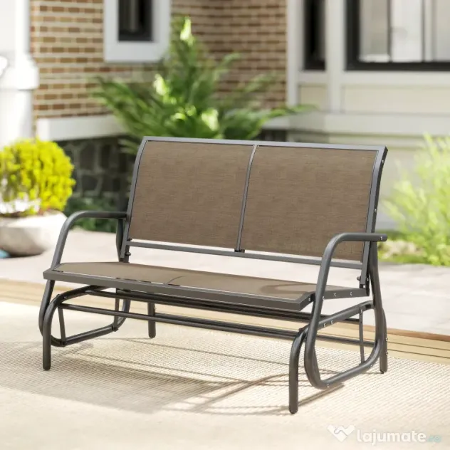 Outsunny Banca Tip Leagan 2 Locuri din Metal, Negru, 123x70x87 cm | Aosom Romania