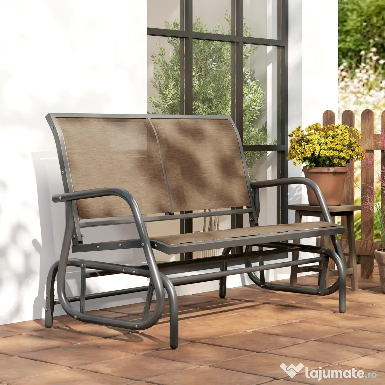 Outsunny Banca Tip Leagan 2 Locuri din Metal, Negru, 123x70x87 cm | Aosom Romania