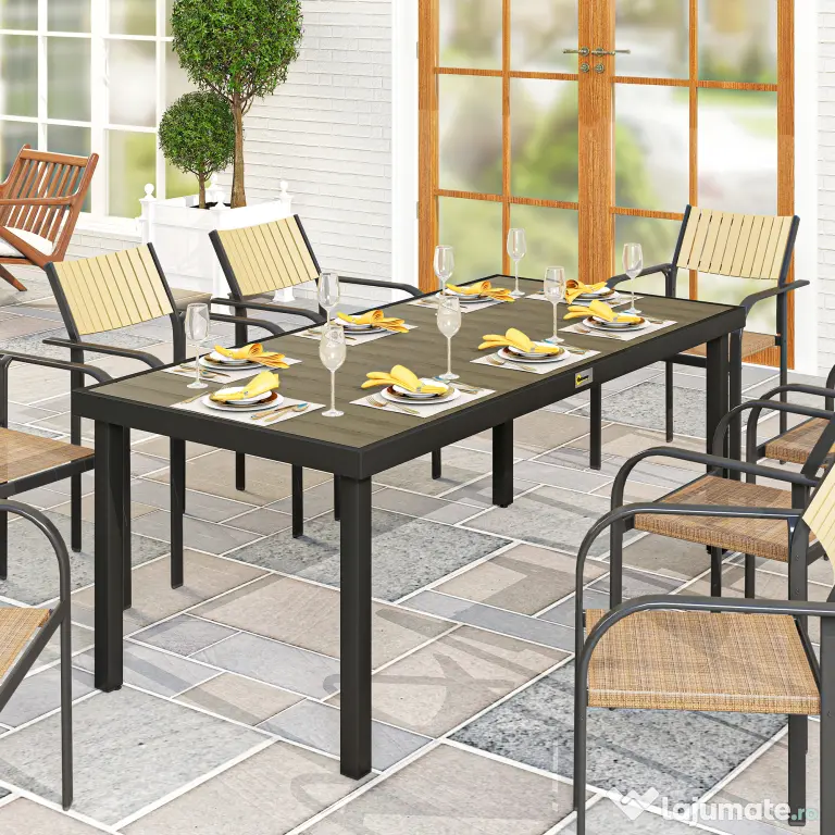 Outsunny Aluminum Outdoor Patio Dining Table for 8 for Garden Lawn Backyard, Natural | Aosom Romania