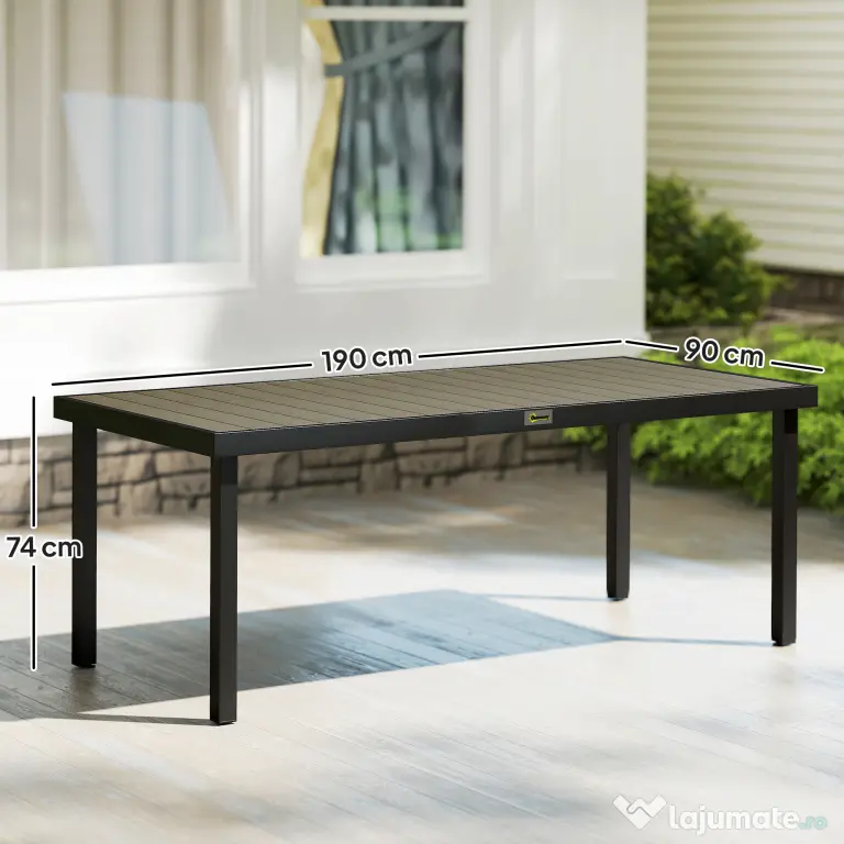 Outsunny Aluminum Outdoor Patio Dining Table for 8 for Garden Lawn Backyard, Natural | Aosom Romania