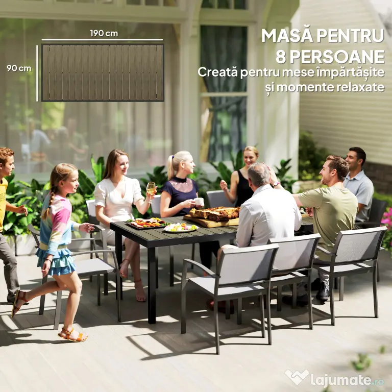Outsunny Aluminum Outdoor Patio Dining Table for 8 for Garden Lawn Backyard, Natural | Aosom Romania
