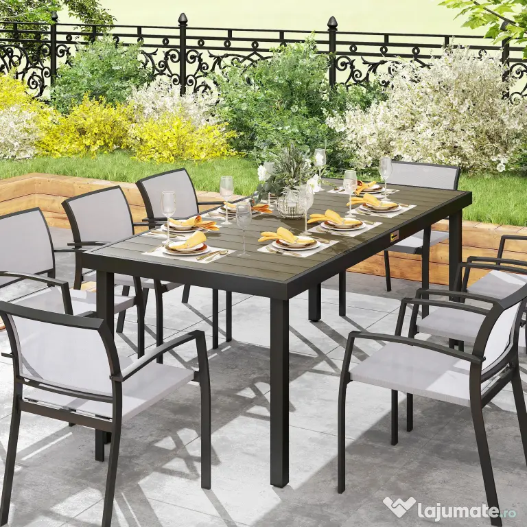 Outsunny Aluminum Outdoor Patio Dining Table for 8 for Garden Lawn Backyard, Natural | Aosom Romania