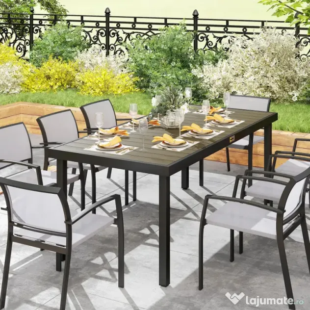 Outsunny Aluminum Outdoor Patio Dining Table for 8 for Garden Lawn Backyard, Natural | Aosom Romania