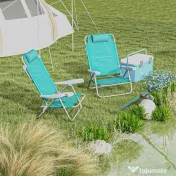 Outsunny Set 2 Scaune de Camping Pliabile cu Tetieră Căptușită și Spătar Reglabil în 6 Poziții, 62x65x80 cm, Albastru | Aosom Romania