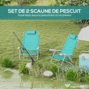 Outsunny Set 2 Scaune de Camping Pliabile cu Tetieră Căptușită și Spătar Reglabil în 6 Poziții, 62x65x80 cm, Albastru | Aosom Romania