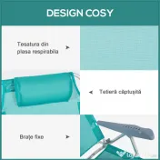 Outsunny Set 2 Scaune de Camping Pliabile cu Tetieră Căptușită și Spătar Reglabil în 6 Poziții, 62x65x80 cm, Albastru | Aosom Romania