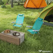 Outsunny Set 2 Scaune de Camping Pliabile cu Tetieră Căptușită și Spătar Reglabil în 6 Poziții, 62x65x80 cm, Albastru | Aosom Romania