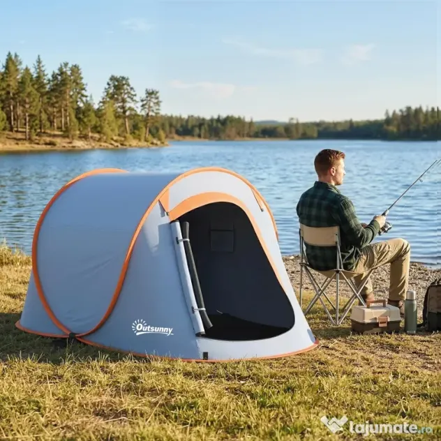 Outsunny Cort de Camping Pop-Up Impermeabil cu Geantă de Transport Gri | Aosom Romania