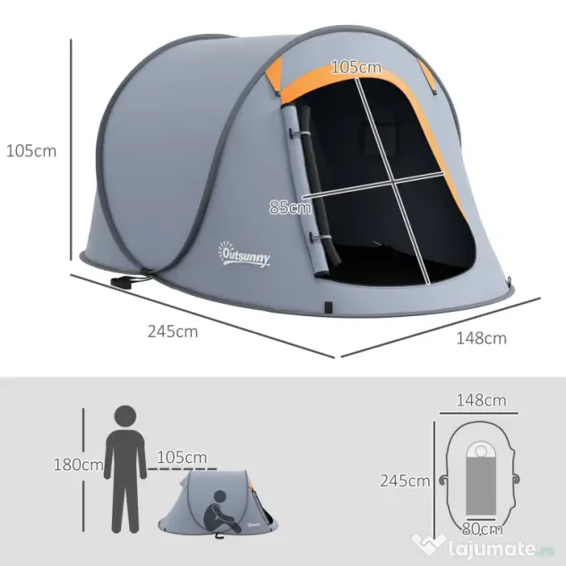 Outsunny Cort de Camping Pop-Up Impermeabil cu Geantă de Transport Gri | Aosom Romania