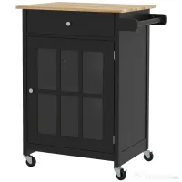 HOMCOM Cărucior de Bucătărie cu Sertar, Raft Reglabil, 4 Roți și Suport Lateral pentru Prosop, 67x48x86,5 cm, Negru | Aosom Romania 