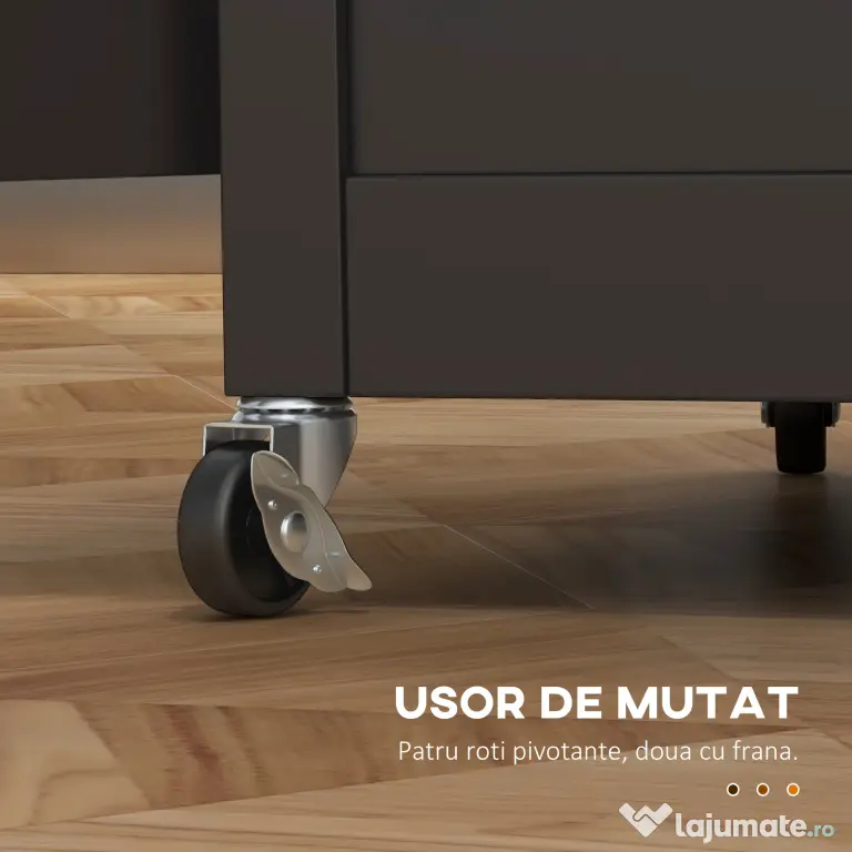 HOMCOM Cărucior de Bucătărie cu Sertar, Raft Reglabil, 4 Roți și Suport Lateral pentru Prosop, 67x48x86,5 cm, Negru | Aosom Romania