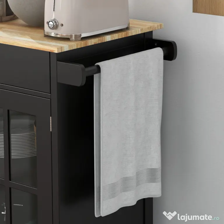 HOMCOM Cărucior de Bucătărie cu Sertar, Raft Reglabil, 4 Roți și Suport Lateral pentru Prosop, 67x48x86,5 cm, Negru | Aosom Romania
